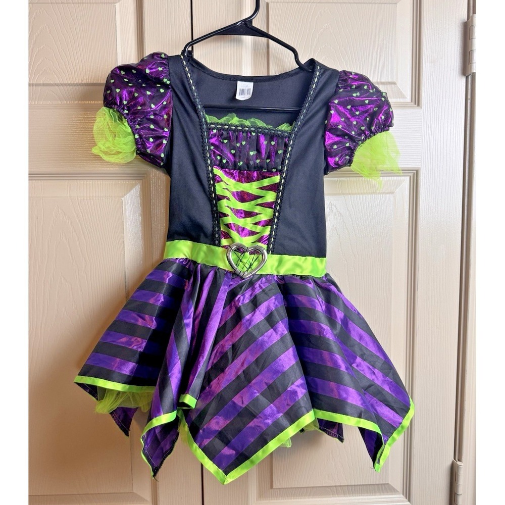 Witch Costume Dress‎ Girls Size S 6 /6X Purple Black Green Halloween Outfit Tutu